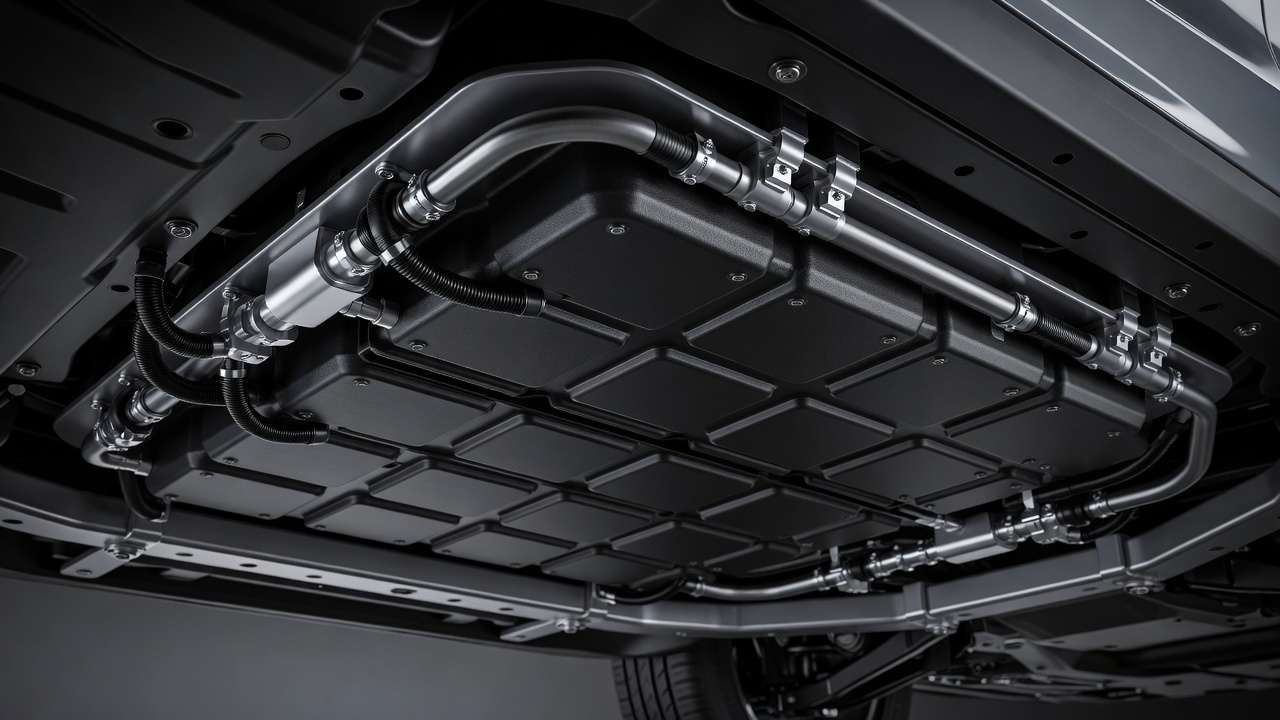 Underfloor electric vehicle battery enclosure with protective casing and cooling connections